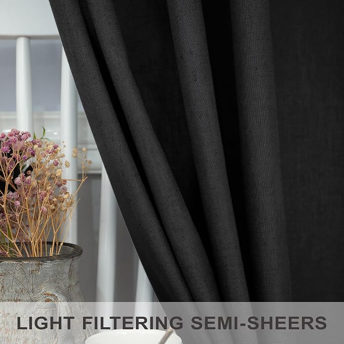Modern Black Linen Curtains 96 Inches Long - Image 3