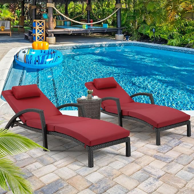 HOMREST Chaise Lounge Chairs Set of 2, PE Rattan Wicker Patio Lounge Chair by HOMREST