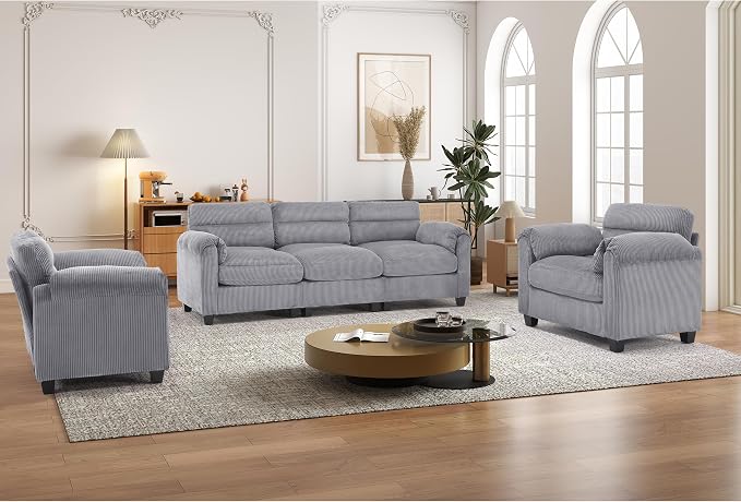 HAOMARKETS Corduroy Sofa Set, Upholstered Armchair Set of 2 and 3-Seater Sofa by HAOMARKETS
