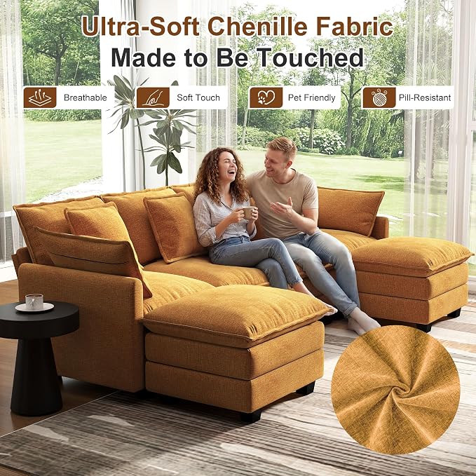 107" Cloud Couch Sectional, U Shaped Modular Sectional Sofa, 4-Seat Deep Seat - Image 4