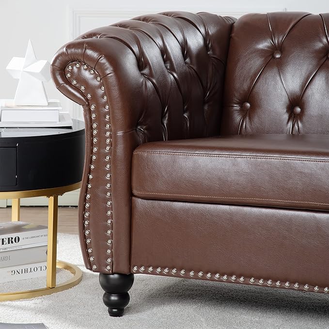 LEVNARY Leather Chesterfield Chair, Mid-Century Modern Single Sofa Chair - Image 6