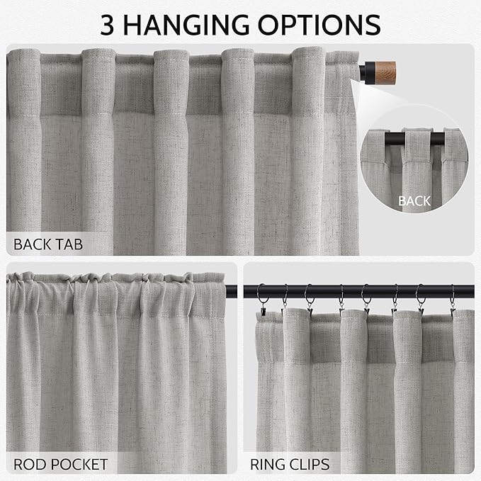 Nanspring Light Gray Linen Curtains 63 Inch Length - Image 2