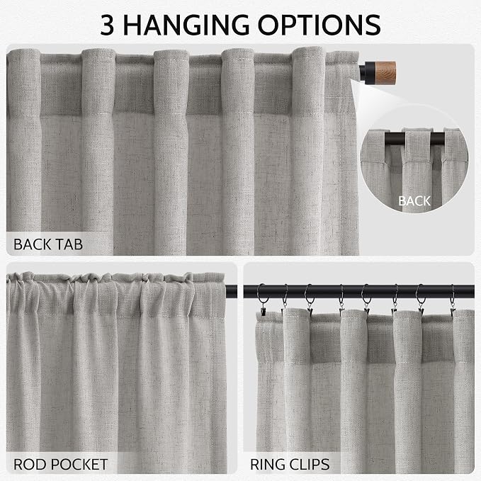 Nanspring Light Gray Linen Curtains 90 Inches Long - Image 2