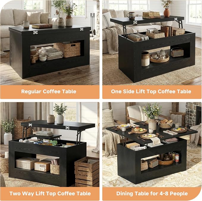 UNIQUITE 40" Lift Top Coffee Table, 4 in 1 Multi-Function Lift Coffee Tables - Image 6