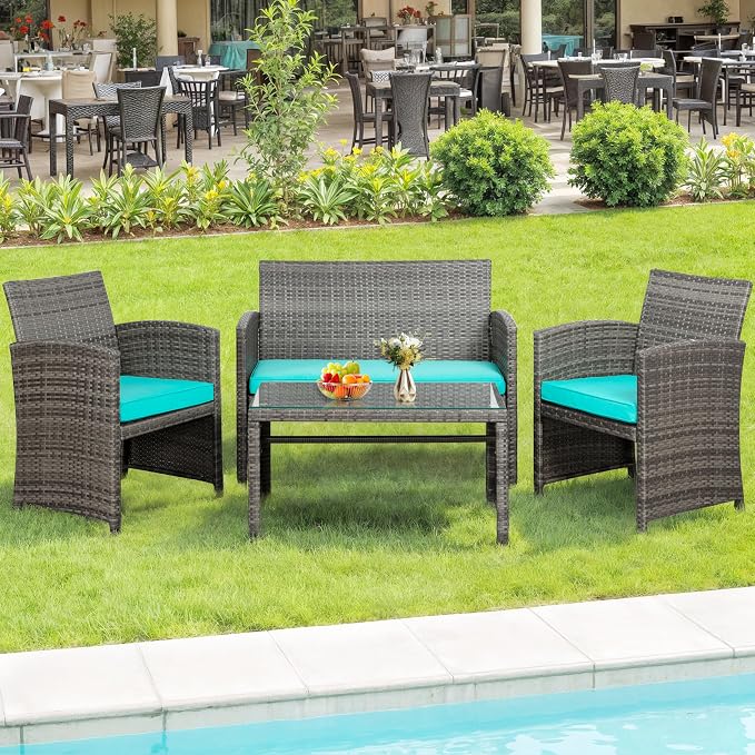 SUNLEI 4-Piece Outdoor Patio Furniture Set, Rattan Chair Wicker Conversation Set by SUNLEI
