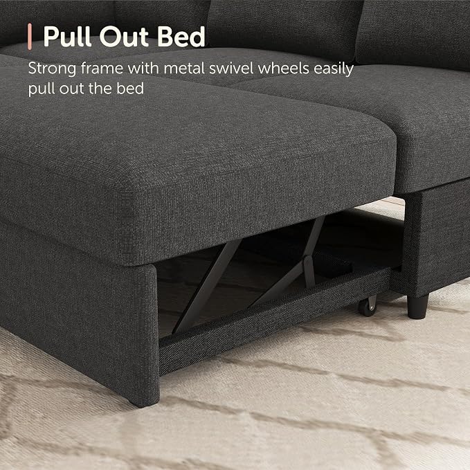 HONBAY Sectional Couch with Pull Out Bed, U-Shaped Sectional Sleeper Sofa with - Image 4