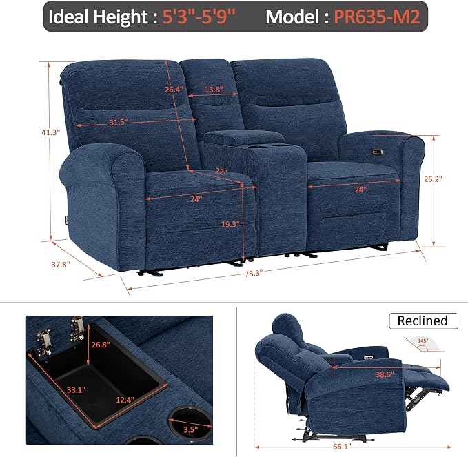 MCombo 78.3" Wall Hugger Power Loveseat Recliner Sofa - Image 3