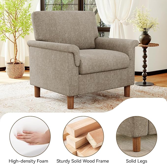 Mid Century Modern Accent Chairs Set of 2, Chenille Comfy Living Room Arm Chairs - Image 4