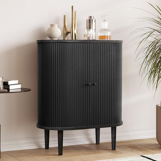 WERMO 28'' Fluted Black Bar Cabinet by WERMO