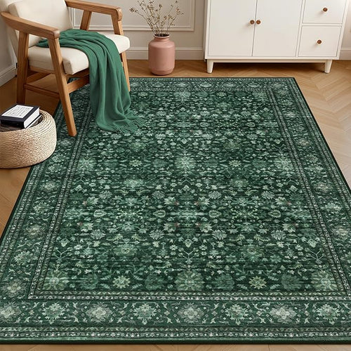 3x5 Area Rugs Living Room Rug: Washable Vintage Distressed Floral Rug No Slip - Image 2