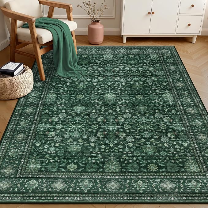 6x9 Area Rugs Living Room Rug: Washable Vintage Distressed Floral Rug No Slip - Image 3