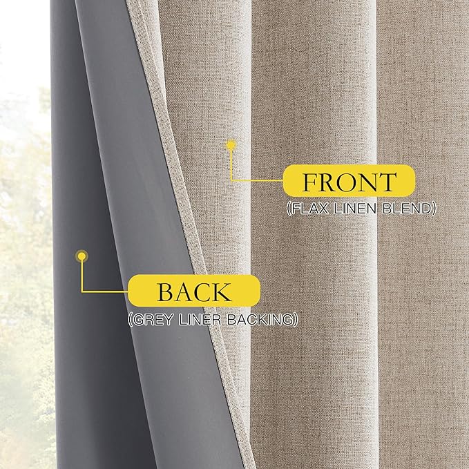 NICETOWN Oatmeal Linen 100% Blackout Curtains 120 inches Length 2 Panels Set - Image 6