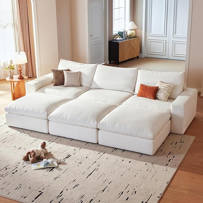 Cloud Couch Sectional 113.8'' Oversized Modular Deep Seat Sofa Bed Comfy White by VORTHIOHOME