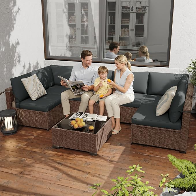 KIGOTY 7-Piece Patio Furniture Set, All-Weather PE Rattan Outdoor Sectional Sofa - Image 8