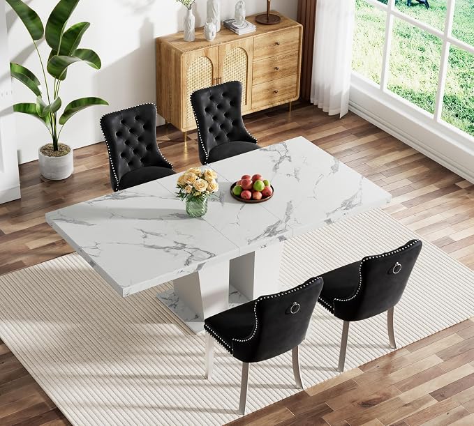 Henf 5 Pieces Faux Marble Dining Table Set - Image 2