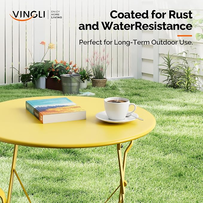 VINGLI Outdoor Folding Bistro Table and Chairs Set of 2, 3-Piece Bistro Set - Image 6