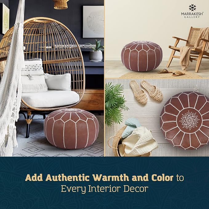 Marrakesh Gallery Genuine Leather Round Pouf Unstuffed - Image 10