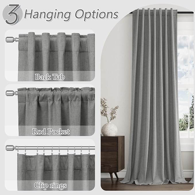 Guken 100% Blackout Linen Curtains 108 Inch Length 2 Panels Set - Image 6