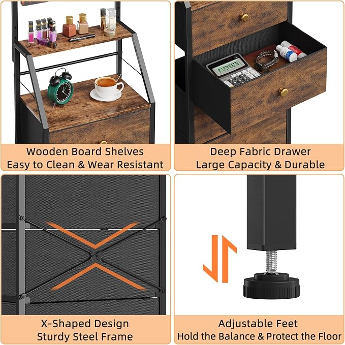 HIGDBFE 4-Drawer Dresser with Mirror, Vanity with 2-Tier Shelves, Fabric Chest - Image 7