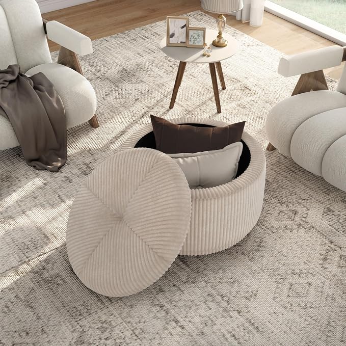 Furniture of America Lennox Modern Chenille 29-inch Round Storage Ottoman - Image 3