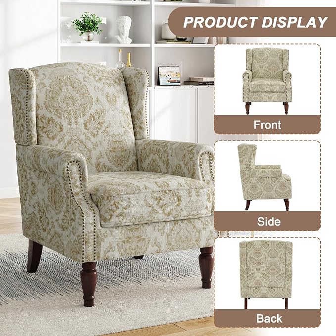 Pia Ricco Set of 2 Floral Accent Chairs, High Back Upholstered Armchairs - Image 3
