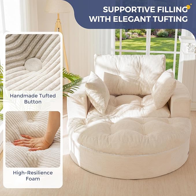 MAXYOYO Oversized Round Chaise Lounge Sofa, Upholstered Lounge Chair - Image 5