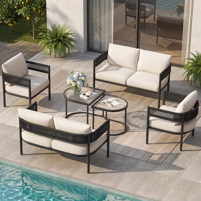 Grand patio 6-Piece Outdoor Furniture Set, 6 Seats Wicker Sofa Conversation Set by GrandPatio