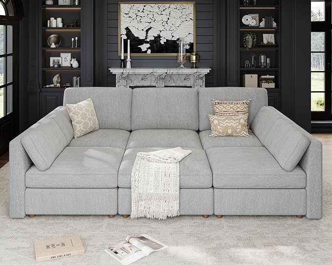 Oversized Modular Sectional Sleeper Sofa, Solid Wood Frame, Removable Washable by Kalafini