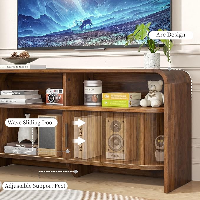 Small TV Stand for Bedroom, Low Fluted TV Console for 40 43 Inch, Mid Century - Image 7
