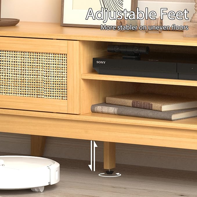 Boho TV Stand for 55 65 Inch TV, Rattan Entertainment Center - Image 5