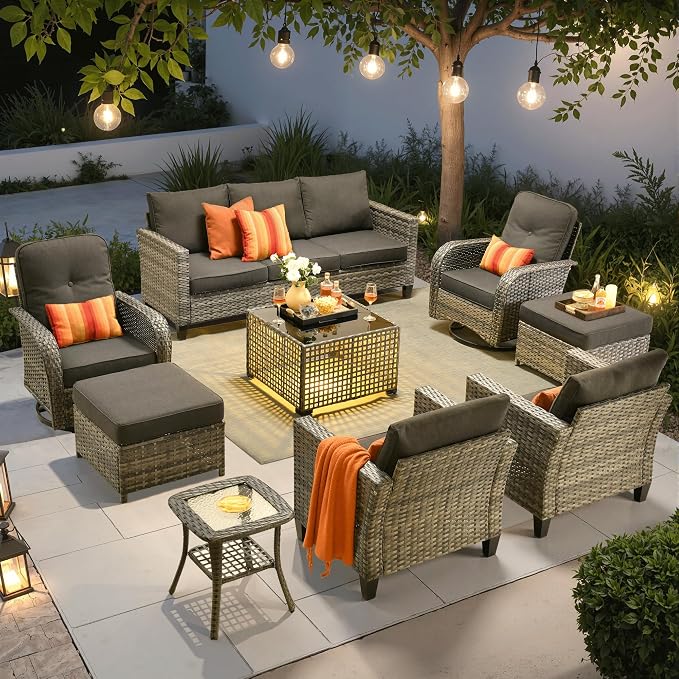 ovios 9 Pieces Patio Furniture Set, Outdoor Wicker Sofa Couch by OVIOS
