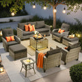 ovios 9 Pieces Patio Furniture Set, Outdoor Wicker Sofa Couch by OVIOS