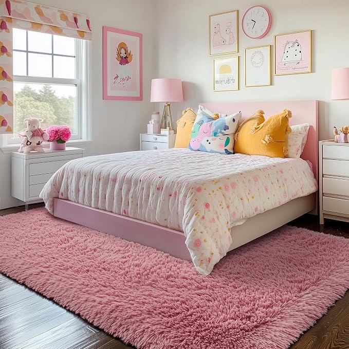 PAGISOFE Blush Pink Fluffy Shag Area Rugs - Image 5