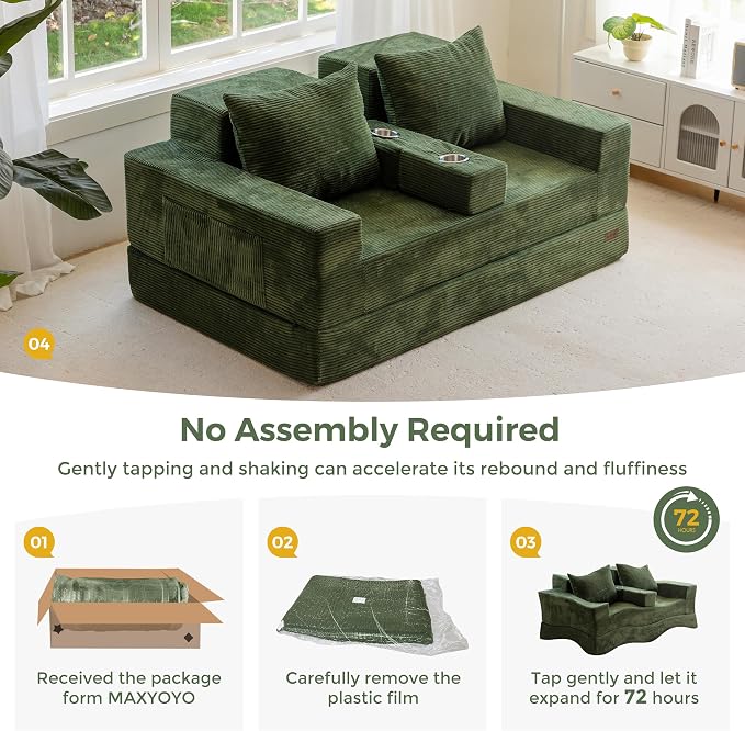 MAXYOYO Loveseat Sofa Bed, 4 in 1 Convertible Boneless Couch Folding Recliner - Image 8