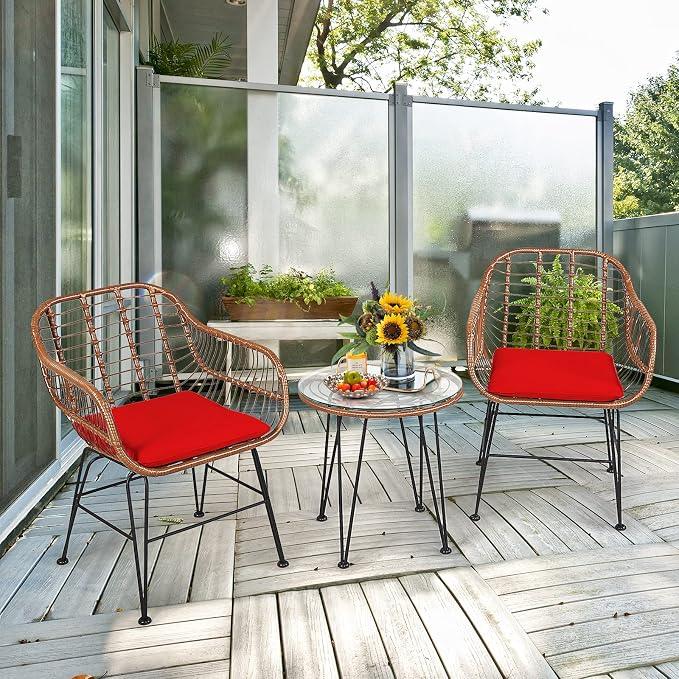 Tangkula 3 Pieces Patio Conversation Bistro Set, Outdoor Wicker Furniture - Image 2
