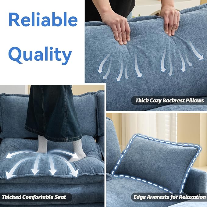 111'' Sectional Cloud Deep Seat Couch, Oversized Chenille U Shaped Sectional - Image 5