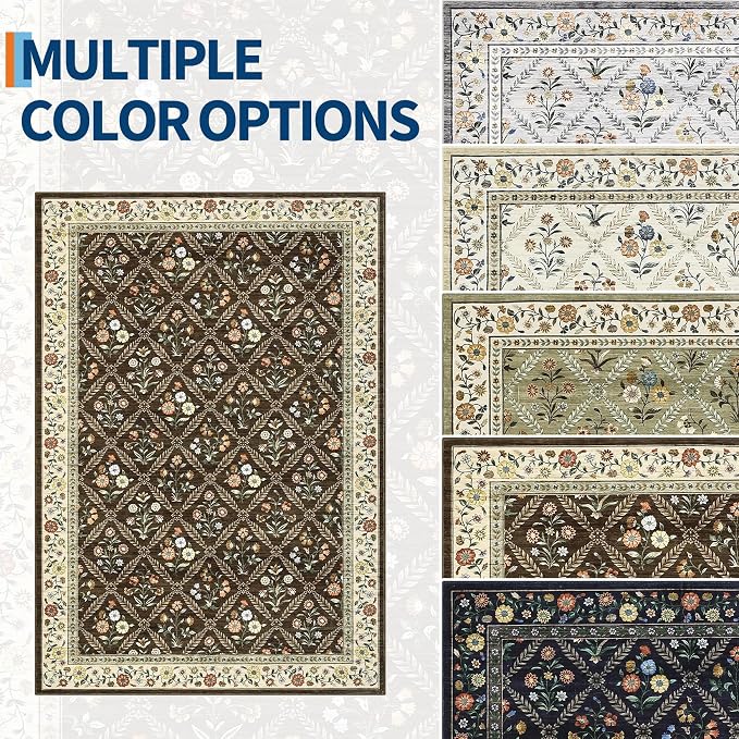 Large Entryway Rug 3x5 Floral Washable Area Rugs Vintage Soft Non-Slip Small - Image 9