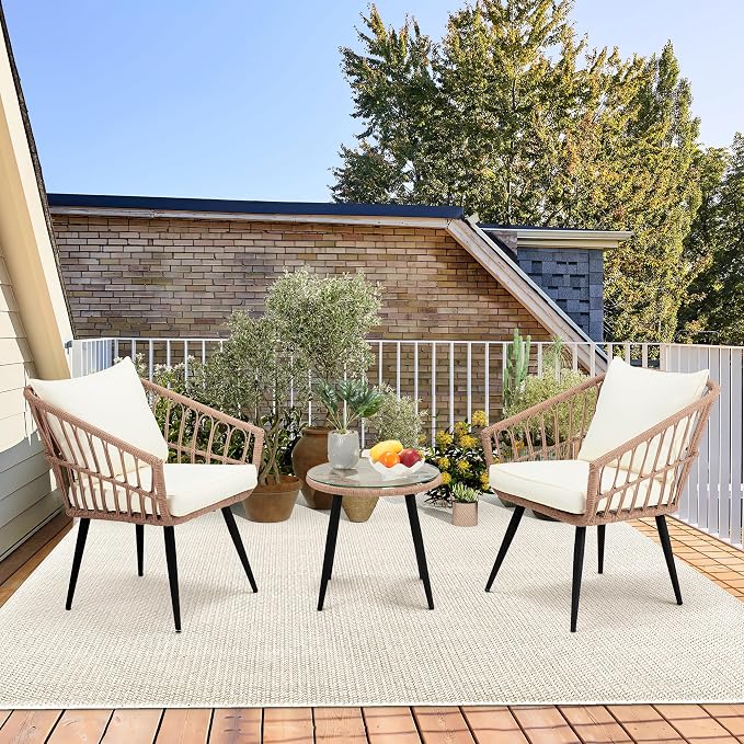 ECOTOUGE 3 Piece Wicker Patio Bistro Set, Outdoor Rattan Dining Set - Image 8