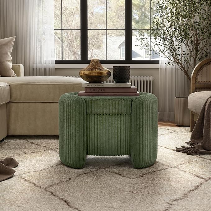 Furniture of America Lennox Modern Chenille 25-inch Round Storage Ottoman - Image 8