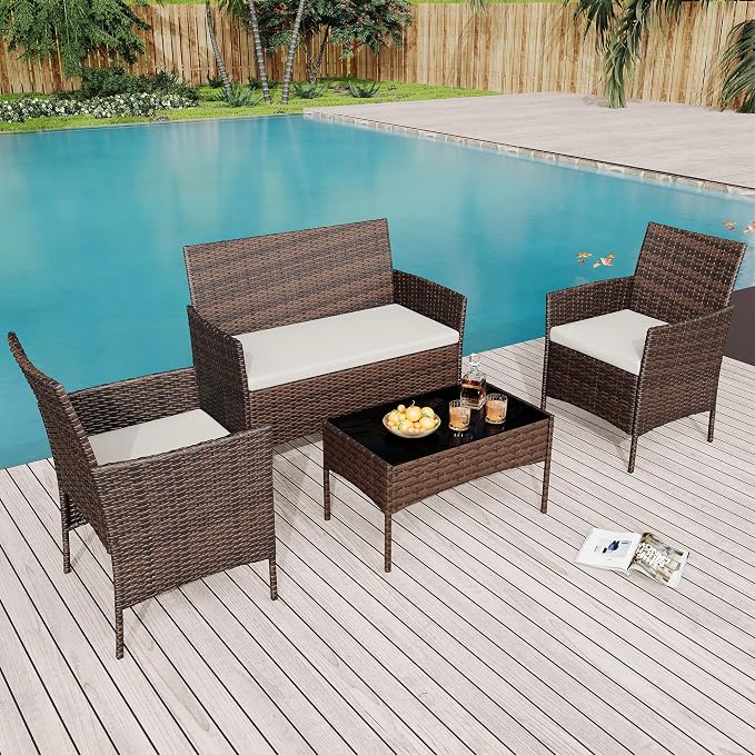 GarveeLife 4-Piece Patio Furniture Set, Rattan Outdoor Furniture - Image 8