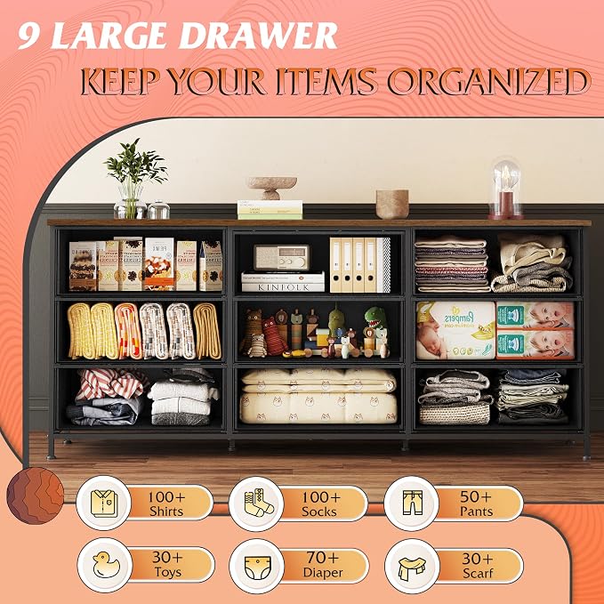 WLIVE 63''W Dresser for Bedroom, Dresser TV Stand for 65, 75 inch TV, Wide - Image 5