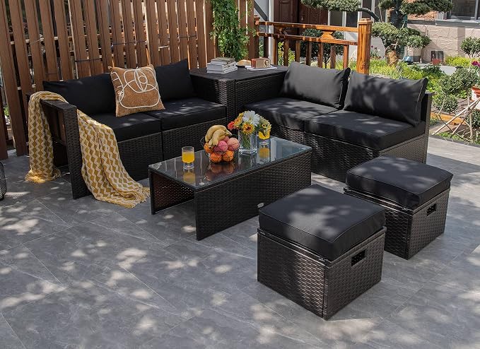 Tangkula 8 Piece Patio Furniture Set, Patiojoy Outdoor Space Saving PE Rattan - Image 3