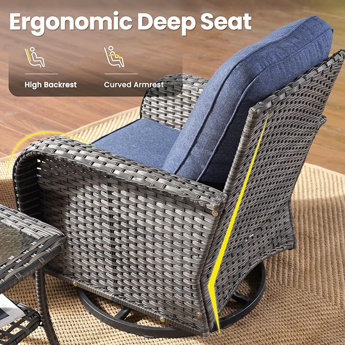ovios 3-Piece Patio Furniture Set, Outdoor Wicker Sofa - Image 6