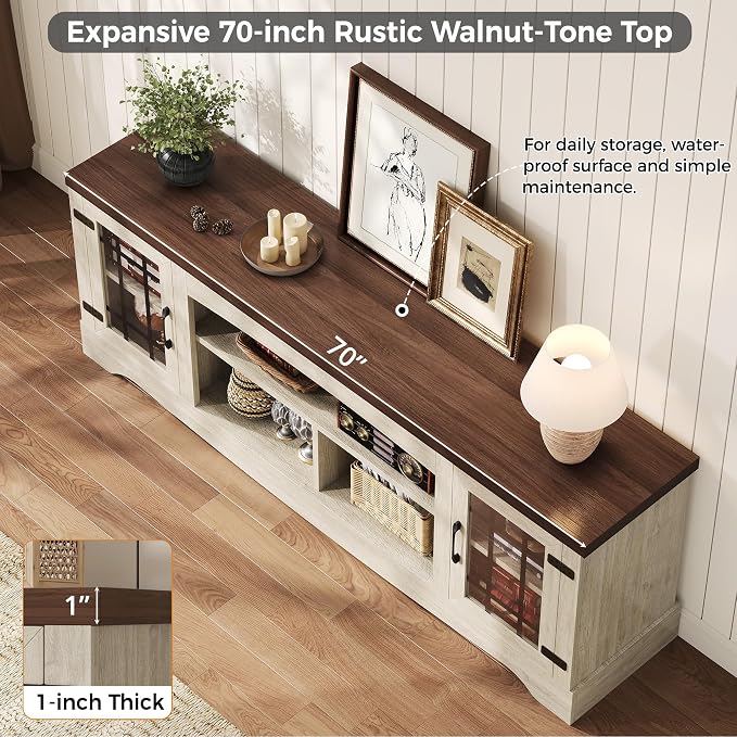 IRONCK Farmhouse TV Stand for 75 Inch TV, Rustic Entertainment Center - Image 6