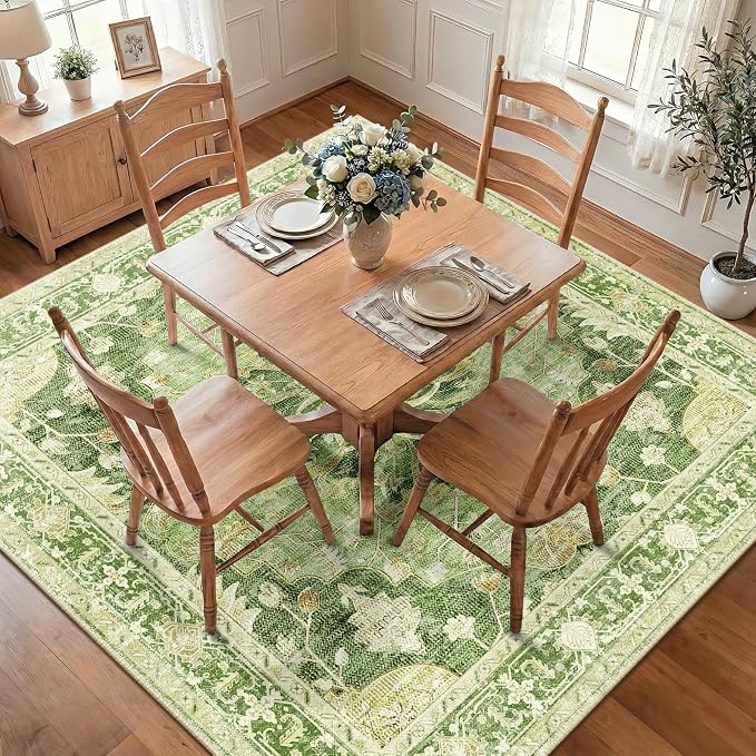 RELEANY Area Rugs Square 8ft Washable Non-Slip, Floral Vintage Distress Print - Image 2