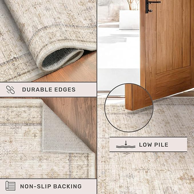 Beige Cream 2x10 Long Hallway Runner Rug, Non Slip Farmhouse Kitchen Rugs - Image 4