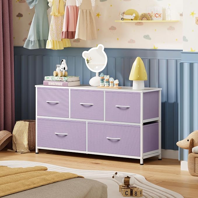 WLIVE Dresser for Bedroom with 5 Drawers, Wide Chest of Drawers, Fabric Dresser - Image 2