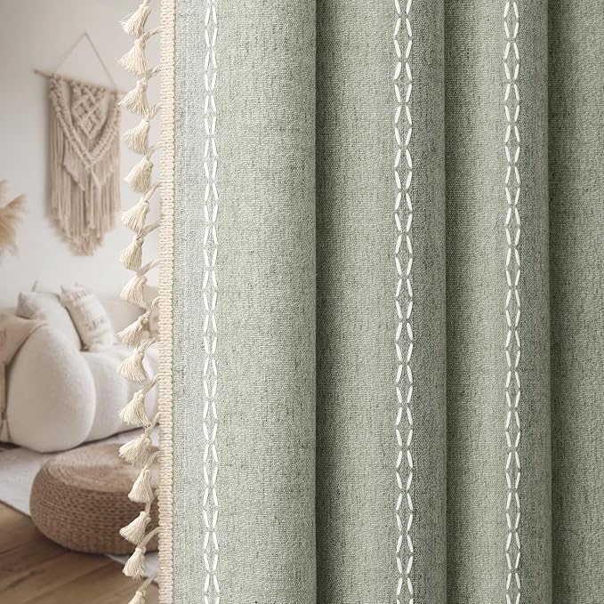 Sage Green Boho Blackout Curtains 2 Panels 84 Inch - Image 9