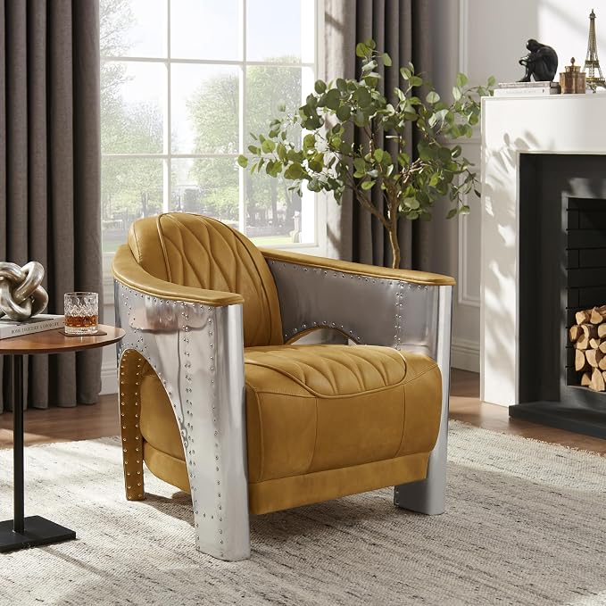 Art Leon Genuine Leather Accent Chair, Mid Century Industrial Armchair - Image 6