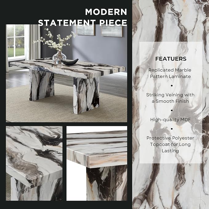 Roundhill Furniture Cavira Modern Faux Marble Dining Table - Image 7